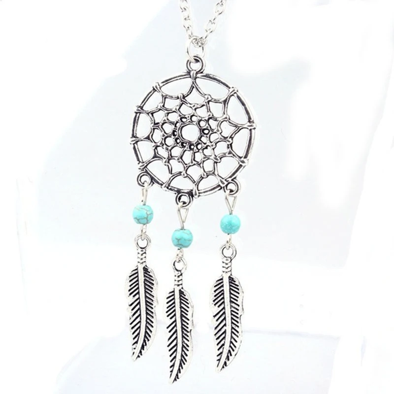 Retro Women Lady Dream Catcher Pendant Long Chain Necklace Sweater Jewelry Gift (Color: silver) | Украшения и аксессуары