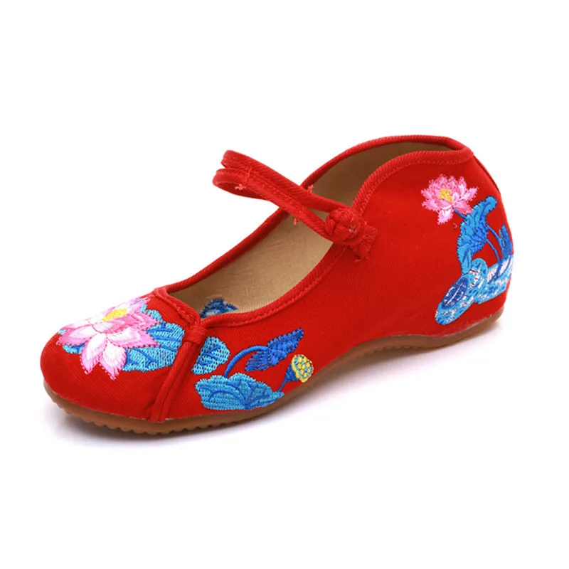 Zapatos mujer балетки ручной работы с вышивкой лотоса женская обувь из хлопка в стиле