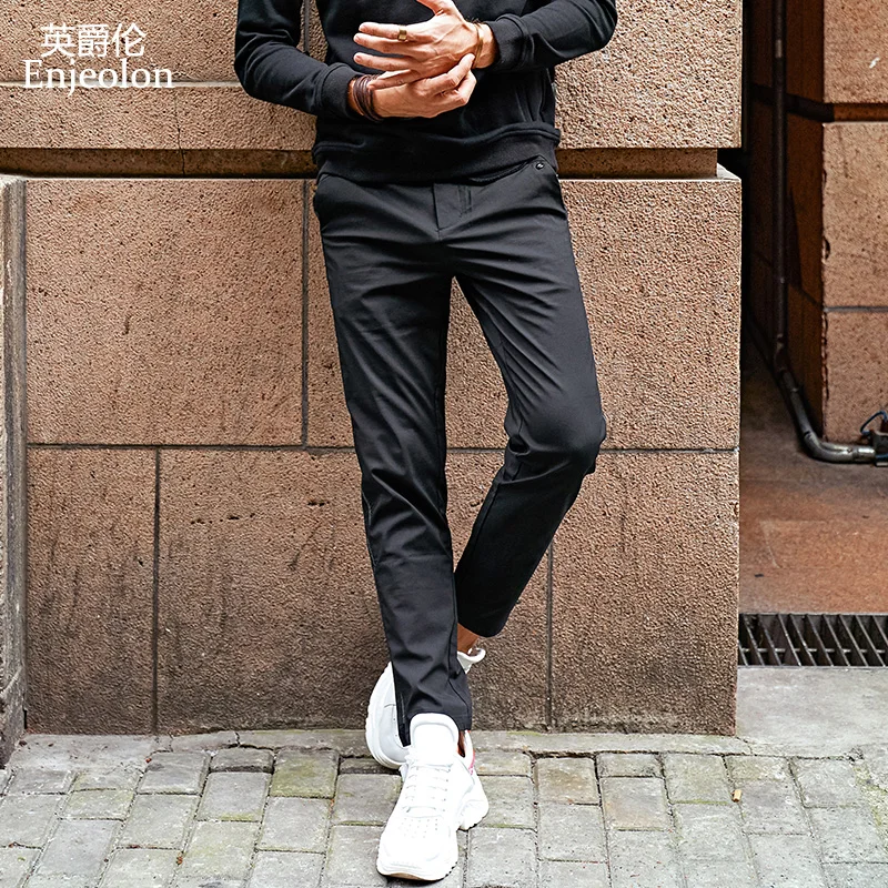 

Enjeolon brand spring long straight trousers pants men solid casual pants men quality thick casual pants males K6821