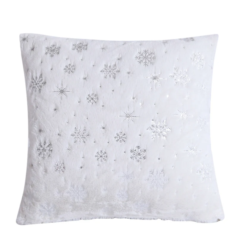 Decorative Pillows 45x45cm Silver Snowflake Cushion Cover Plush Throw Pillow Case Seat Sofa Bed Pillow Case for Living Room New - Цвет: White