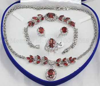 

Hot sale FREE SHIP>>>> Inlay Red crystal Necklace Bracelet Ring Earring set AAA