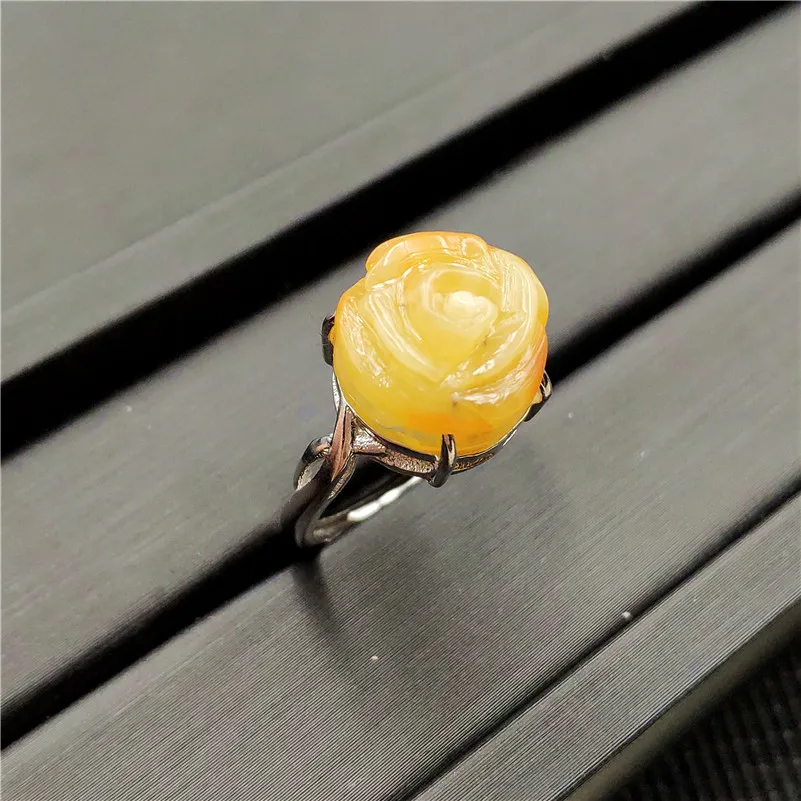 Регулируемое кольцо натуральный желтый янтарный камень для женщин Человек AAAAA 925 пробы серебро 13x13 мм модные свадебные обручение