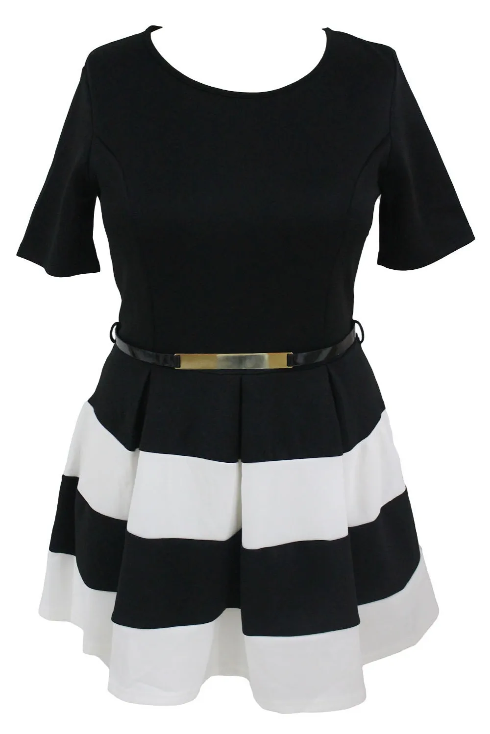 White-Stripes-Detail-Belted-Plus-Size-Skater-Dress-LC22806-1-2