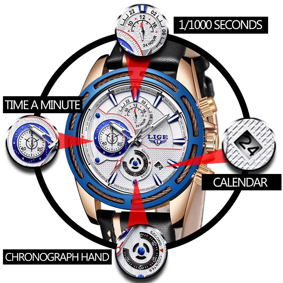 Quartz Watch Men Leather Military Waterproof Sport Wrist Watch