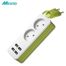 Power Strip Travel Adapter 1/2 EU Plug Multiple Socket Portable 4 USB Port with 1.5m Extension Cord for Smartphones Tablets