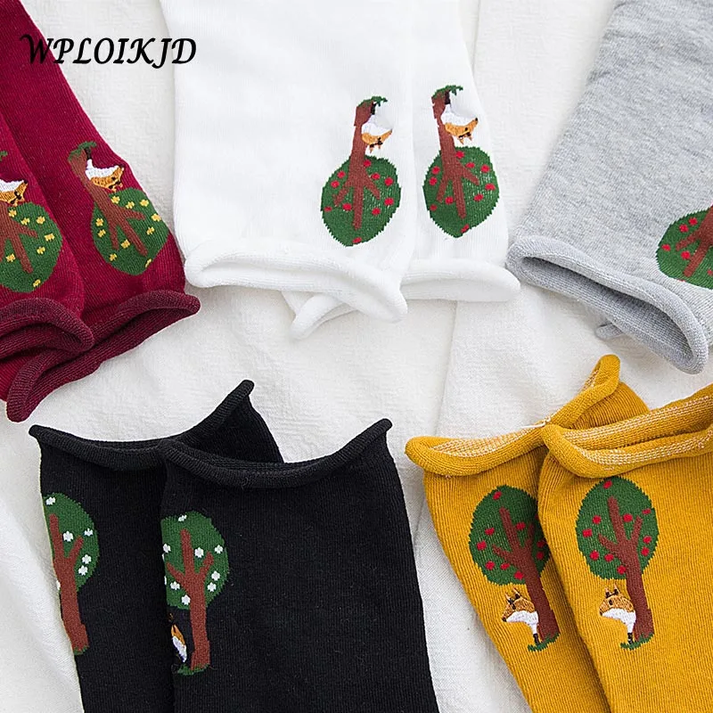 

[WPLOIKJD]Quality Casual Colorful Novelty Simple Edge Trees Patterned Creative Calcetines Skarpetki Harajuku Funny Socks Women