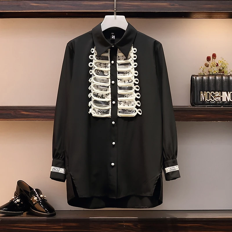 Patchwork Gran 4xl Plus Las Encaje Tamaño Mujeres Blusa Negro Primavera Larga 2019 Hamaliel Moda Blusas L Tops Gasa Camiseta De 7fw5qU5