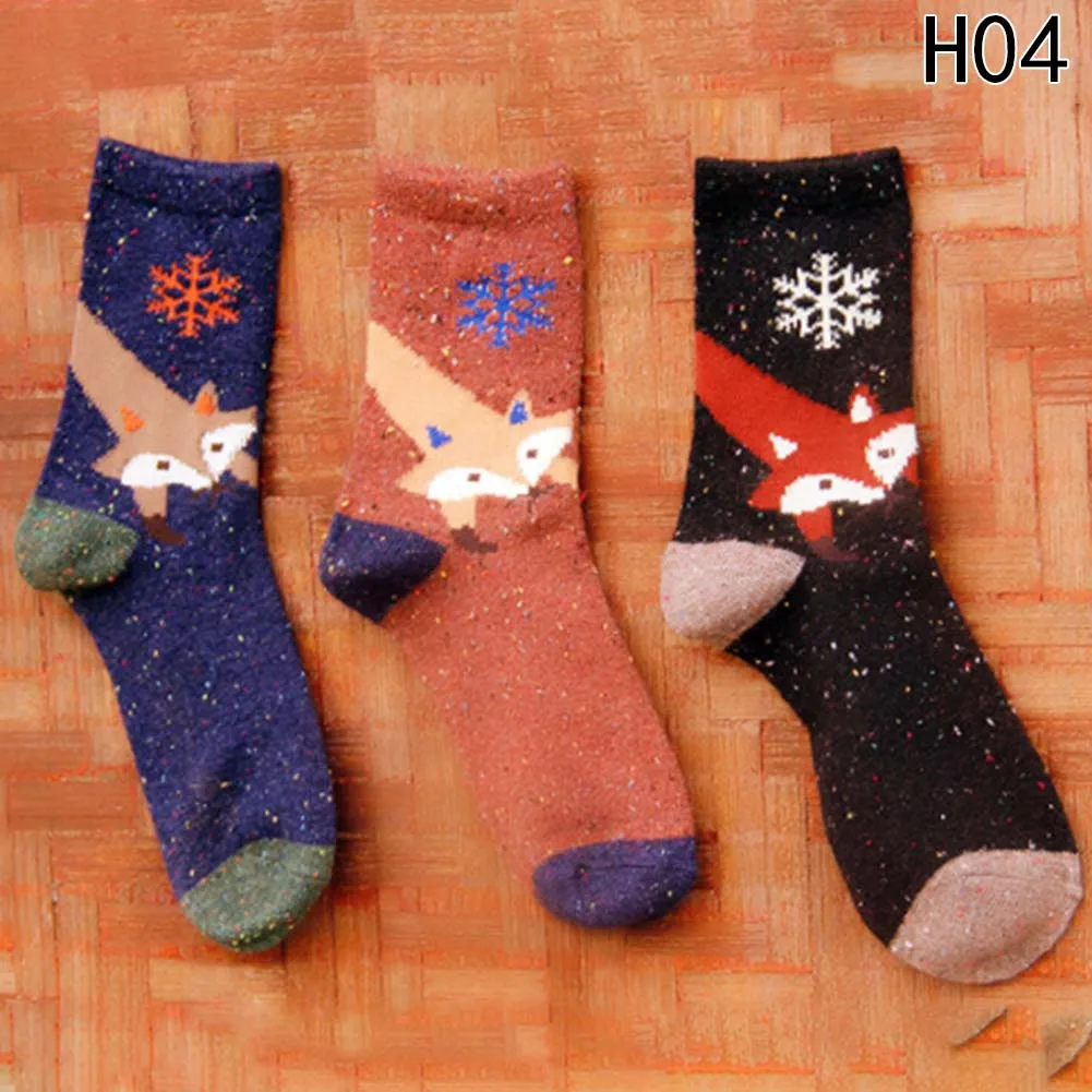 Милые брендовые носки в полоску с изображением животных, лисы, волка, рождественской толстой шерсти, хлопка для женщин и девочек, зимние носки