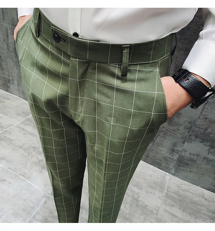 Весна и лето новые модные клетчатые мужские s тонкие повседневные брюки деловые мужские, длиной до щиколотки брюки 7 цветов