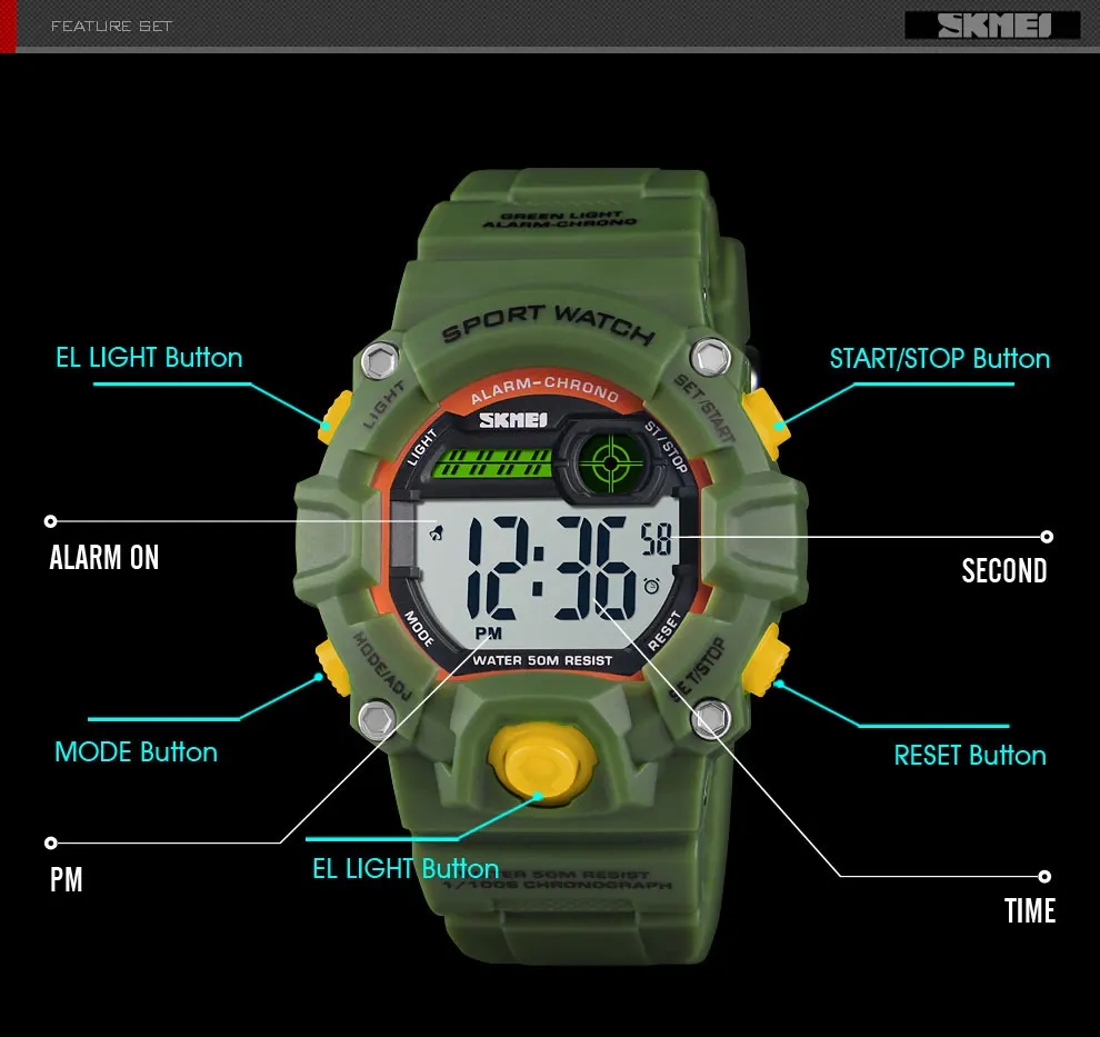 SKMEI детские спортивные часы светодиодный кварцевые цифровые часы для мальчиков и девочек детские 50 м водостойкие уличные спортивные