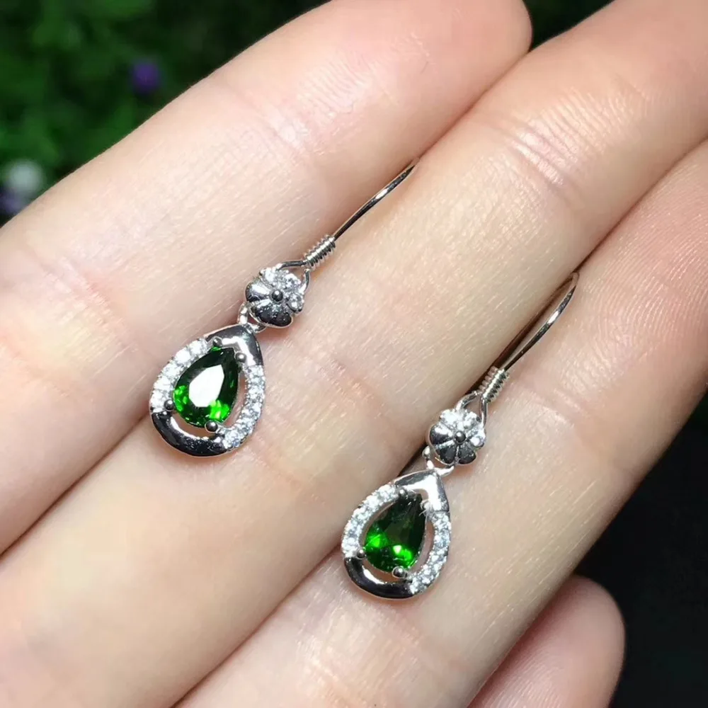 Fashion grace natural green diopside water drop earrings Natural