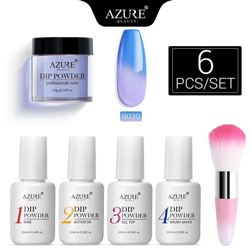 Azure Beauty 6 шт./лот Хамелеон термо окунающий порошок основа для ногтей верхнее