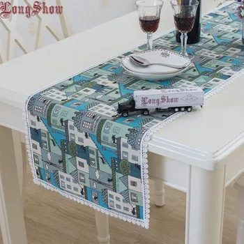 

33x145cm Cute Cartoon Black Cat House Printing Cotton Linen Fresh Style Table Runner