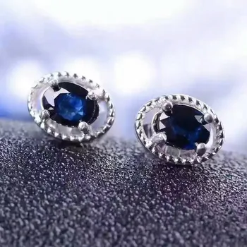

Fidelity natural 4*6mm sapphire stone stud earrings s925 sterling silver simple fine jewelry for women Natural blue gemstone