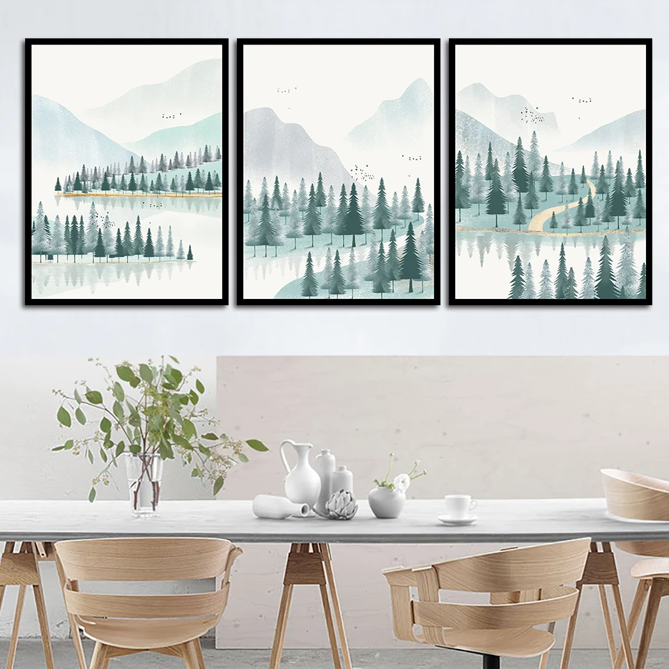 ART Nordic Decoration Canvas Painting Forest Landscape Wall Art Canvas
