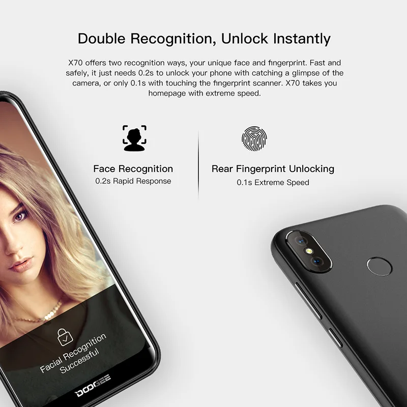 3g разблокирована Doogee X70 смартфон 5 Inch Android 8 1 Oreo Face ID отпечатков пальцев