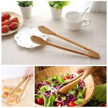 

100Pcs/Lot Cooking Salad Bacon Steak Bamboo Kitchen Tongs Bread Clip Food Clip Wooden Clip Clamp Kitchen Tongs Food BBQ