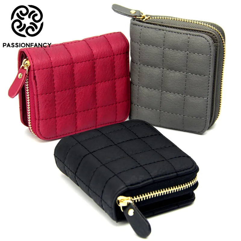 Women Short Wallets PU Leather Female Plaid font b Purses b font Nubuck Card Holder Wallet