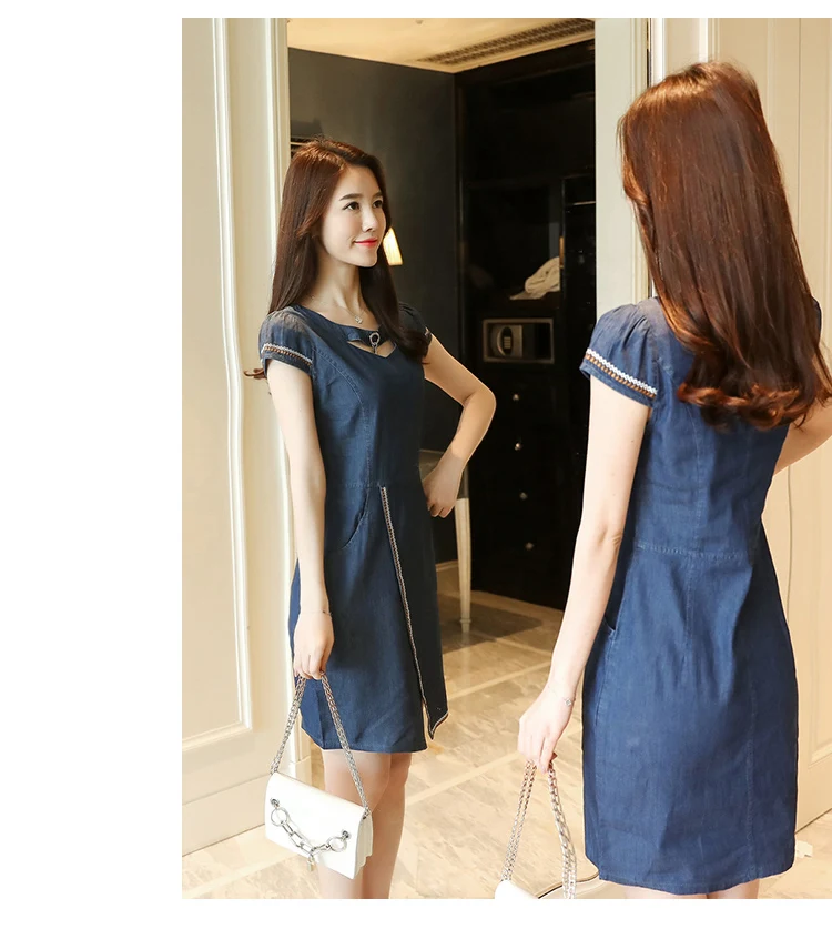 Модное корейское обтягивающее джинсовое платье с высокой талией для женщин, лето, новое женское джинсовое платье с коротким рукавом, мини Vestdios Q16