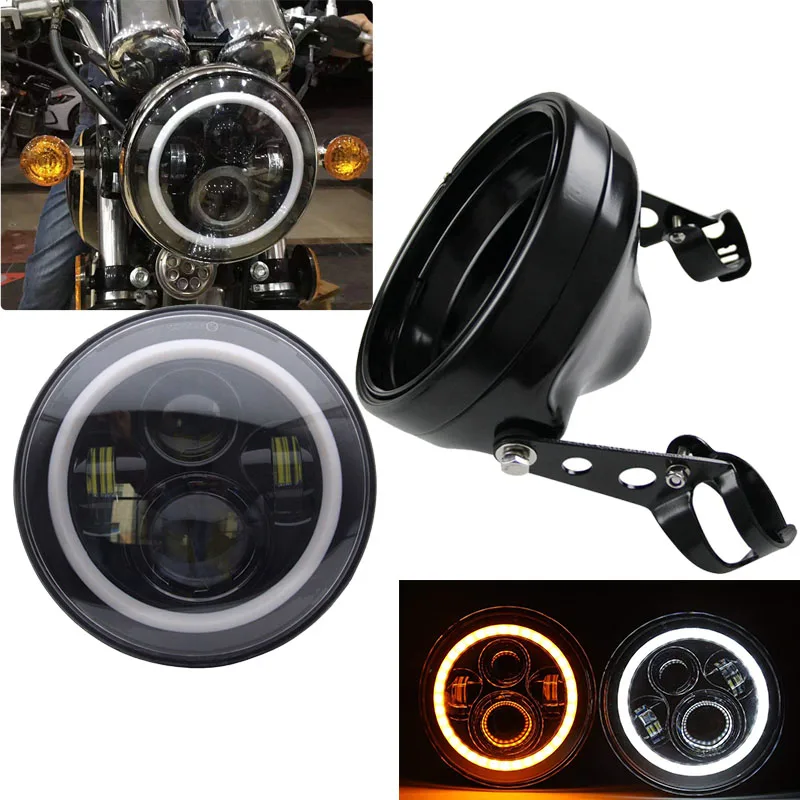 

7'' halo Ring DRL LED Headlight 7 Inch headlamp Housing Mounting Bracket For Led Harley Chopper Cafe Racer Bobber Yamaha