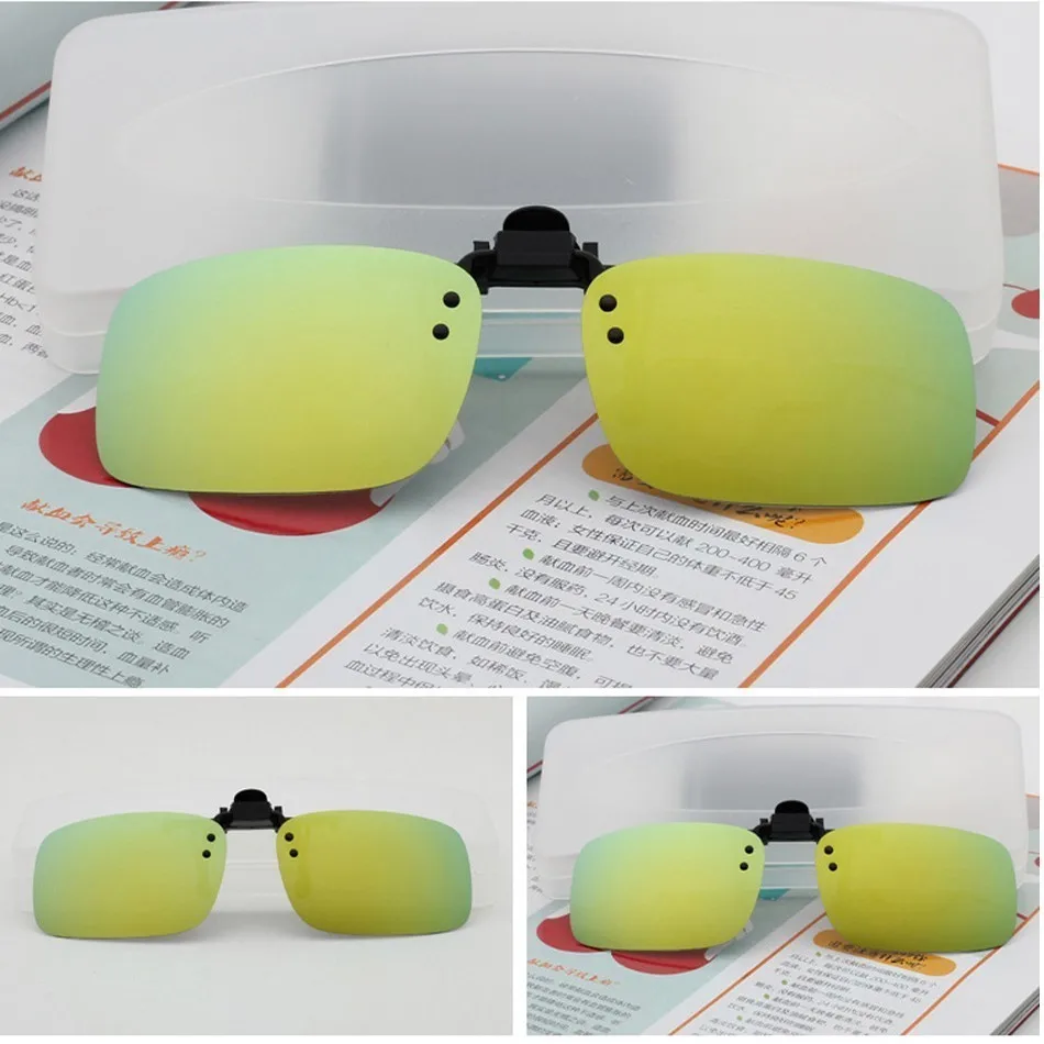 Портативные солнцезащитные очки Флип-ап клип без очков для наружного велоспорта поляризационные очки MTB велосипед очки велосипед Рыбалка Вождение - Цвет: Square Yellow