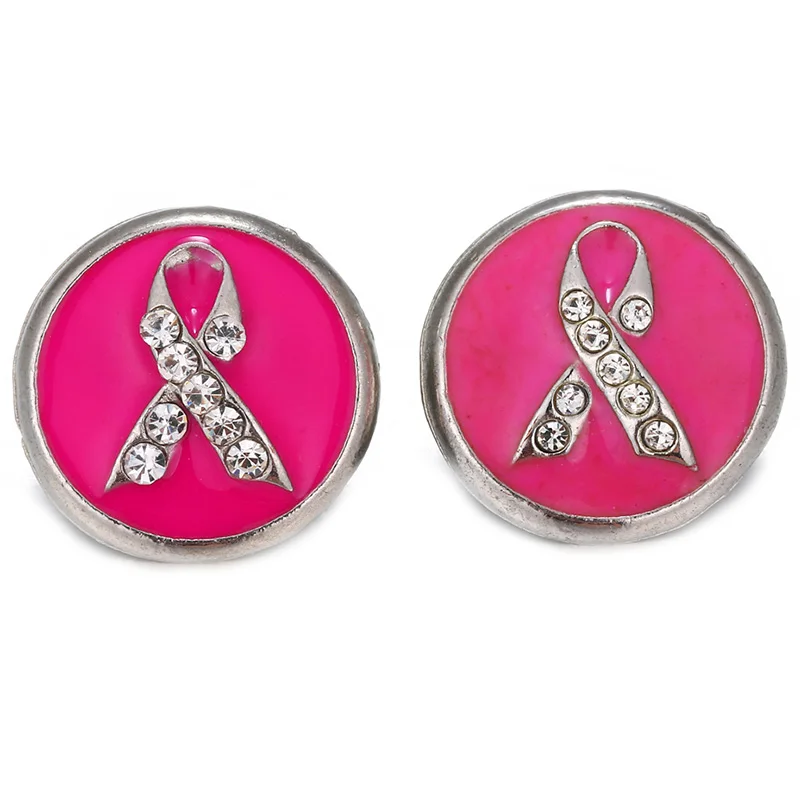 

10pcs/lot New Snaps Jewelry Oil Painting Breast Cancer Ribbon 18mm Metal Snap Buttons Fit 18mm Snap Bracelet Bangle