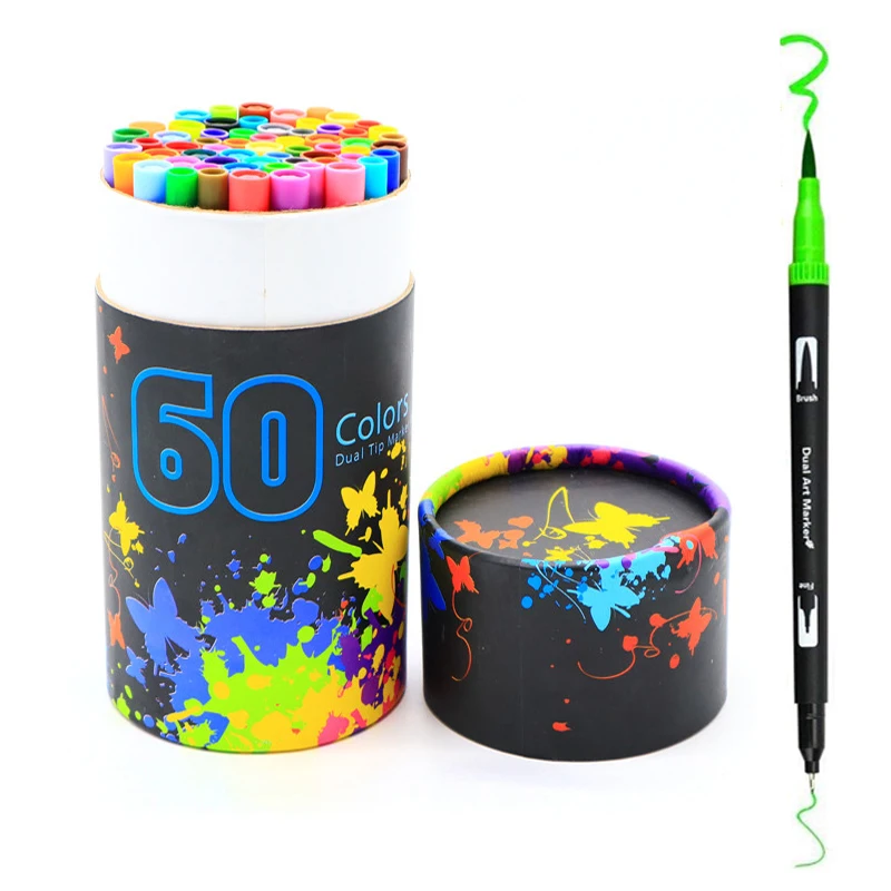 60-Colors-Dual-Tips-Brush-Pens-Fineliner-Watercolor-Pens-Art-Marker-Calligraphy-Drawing-Sketching-Coloring-Book