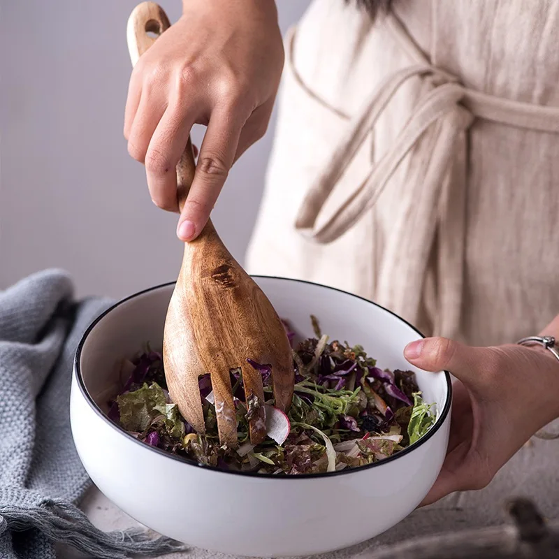 

Large Kitchen Cooking Spoons Natural Wooden Salad Server Wood Fork Spoon Cutlery Set Wooden Utensils Tableware