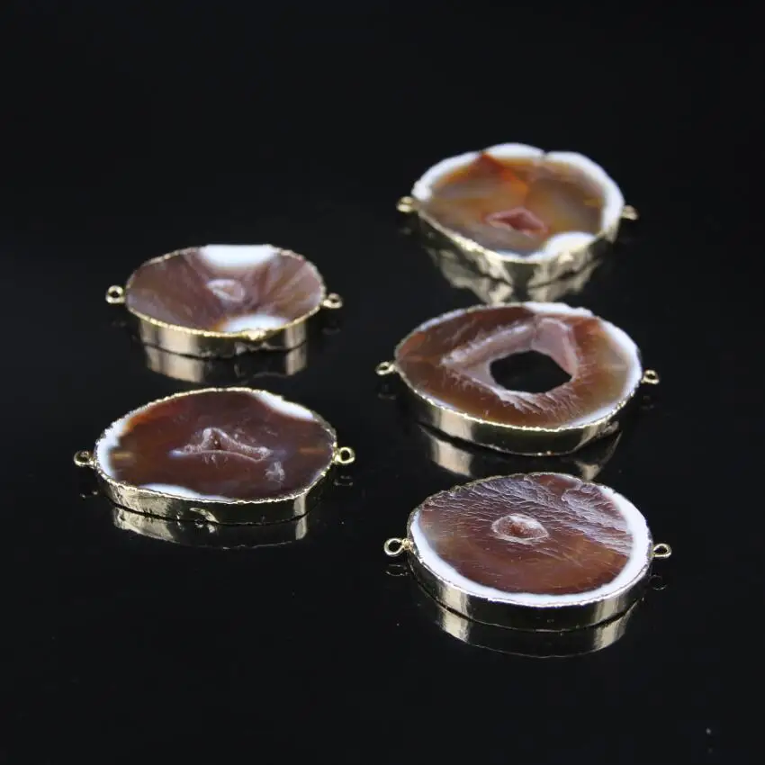 

5pcs/lot,Natural Drusy Agates geode Flat Slab Connector,Gold edge Raw Druzy Agates Freeform Slice Nugget Pendant Necklaces