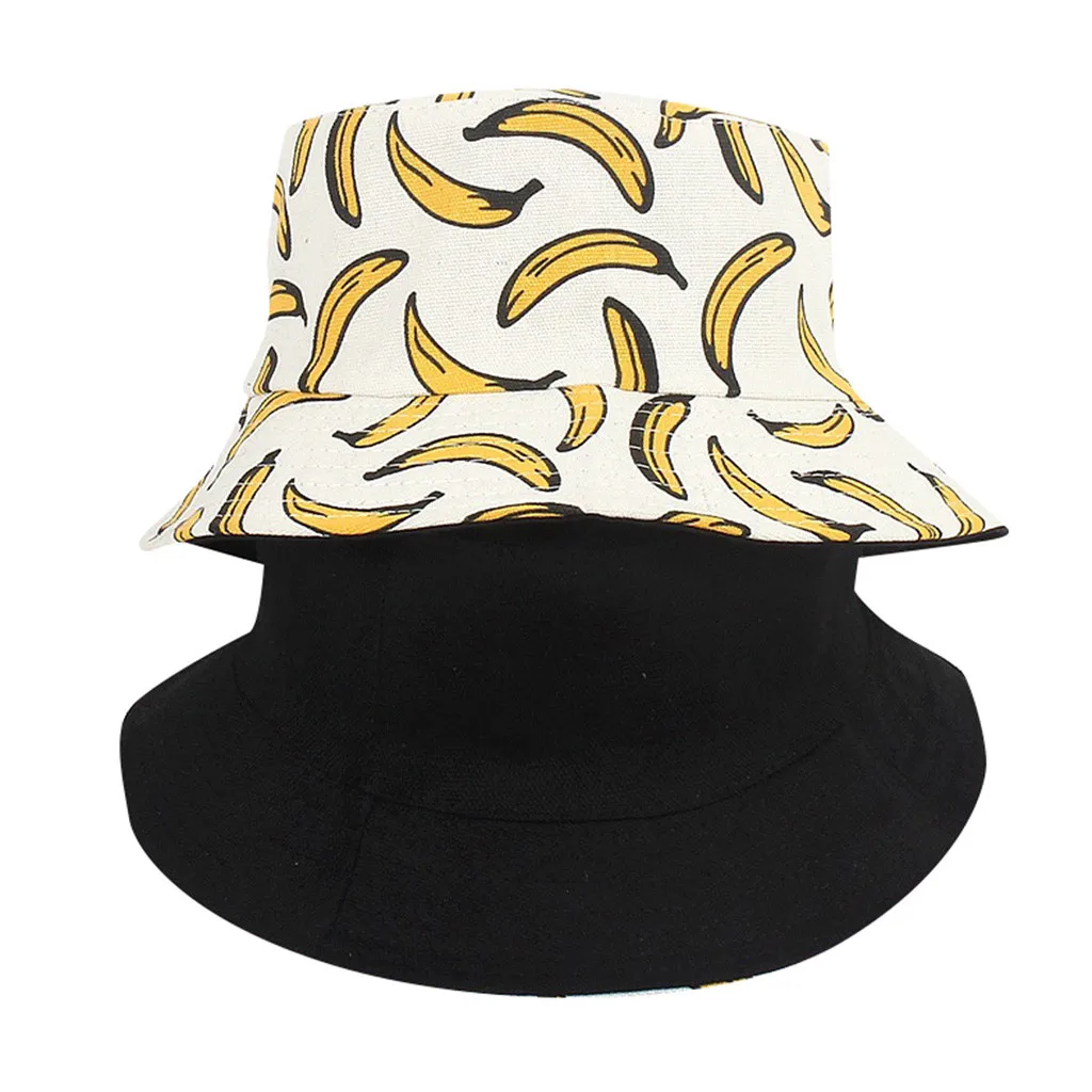 

ISHOWTIENDA Cotton Unisex Adult Double Sided Wear Banana Fisherman Hat Sunscreen Outdoor Travel Hat Embroidery Bucket Cap #XTJ