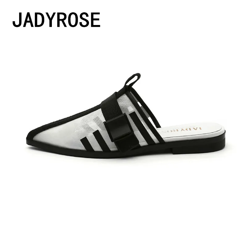 

Women Pointed Toe Slippers New Mules Ladies Flats Footwear White Mixed With Black Espadrilles Woman Fashion Sapato Femininos