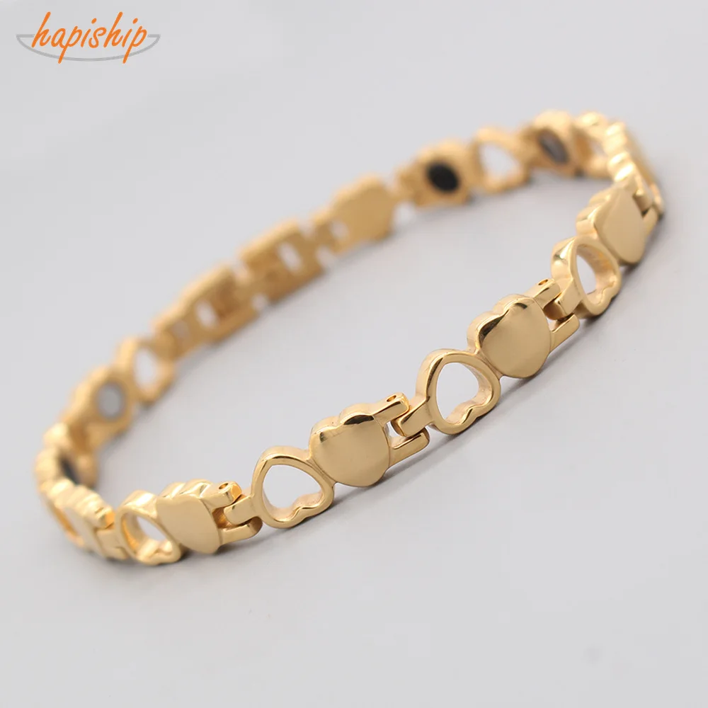 

Hapiship 2019 Healthy Energy Bracelet Hearted Design 316L Stainless Steel Health Care Magnetic Bracelet Bangle For Women TST185