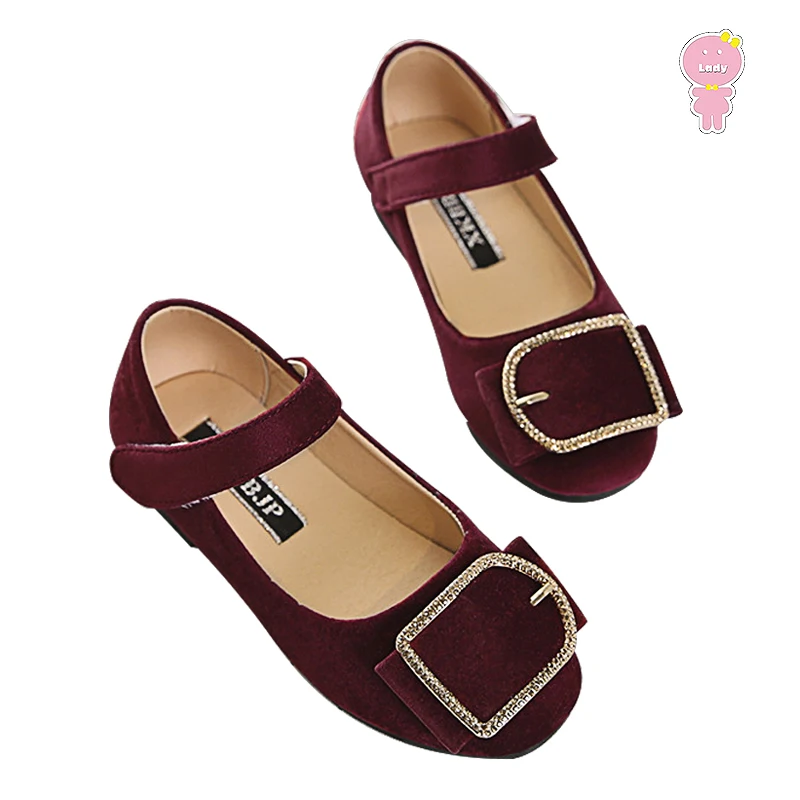 Spring fall vintage suede bling metal buckle hook loop girls flats kid flat shoes children brand 15-21.5cm |