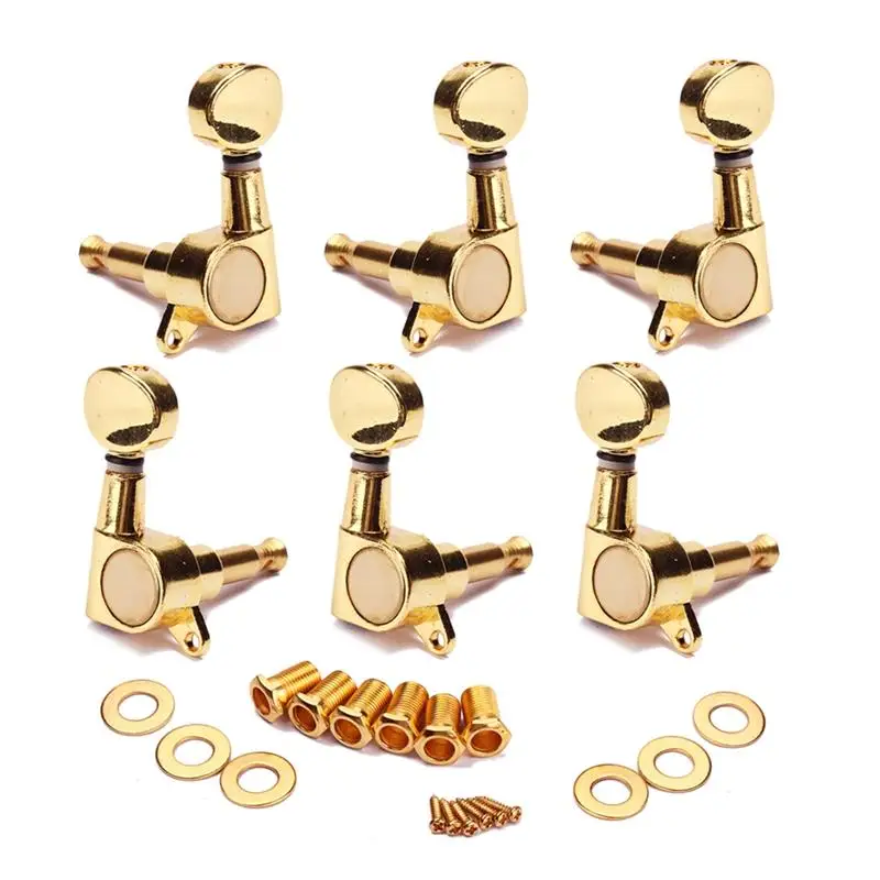 Acoustic Guitar Tuning Pegs Chrome Enclosed Machine Heads Plastic Buttons 3L3R