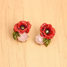 Francia Les Nereides Nueva Flor Gema Pendiente Para Las Mujeres de la Buena Calidad de Cobre Chapado En Oro Del Esmalte de La Joyería