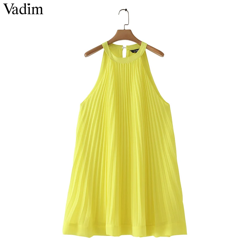 Vadim Women Yellow Chiffon Mini Shift Dress Halter Sleeveless Cute ...