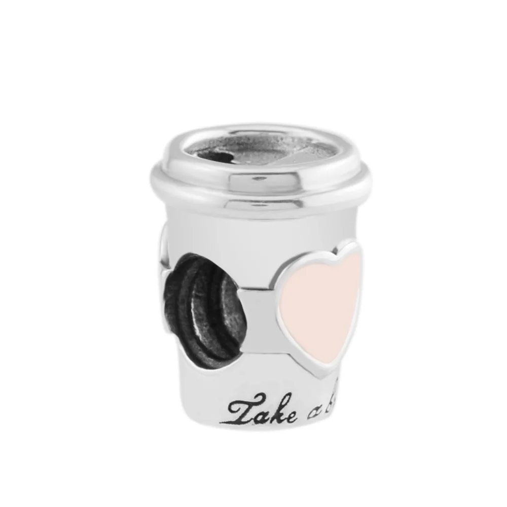 

100% 925 Sterling Silver Bottle Drink To Go Charm, Pink Enamel Fits for Brand DIY Women Charm Bracelets Jewelry