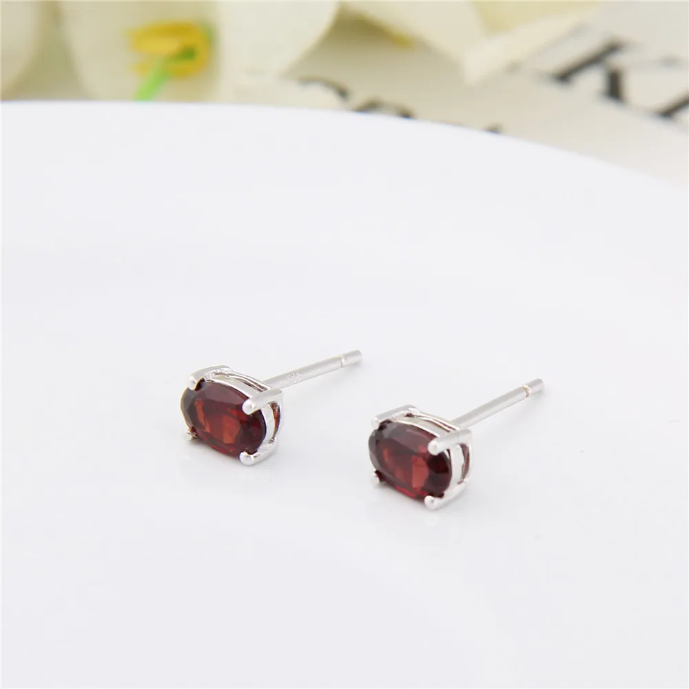 GEM'S BALLET Genuine 925 Sterling Silver Earrings Natural Oval Garnet Stud Earrings Simple Gemstone Fine Jewelry For Women Gift images - 6