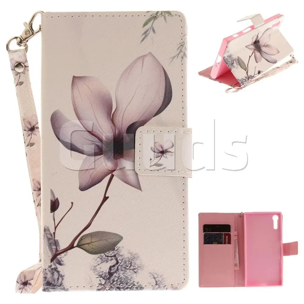 Magnolia Flower Hand Strap Leather Wallet Case for Sony Xperia XZ