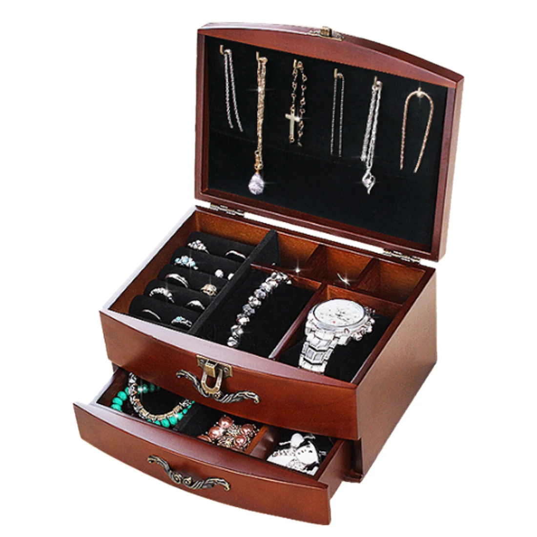 

iTECHOR High Quality Pinewood Jewelry Box Ear Stud Earring Storage Case Makeup Storage Holder Suitcase 4 Color 20*15*11cm