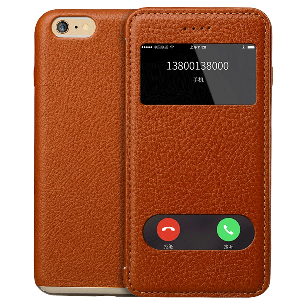 

Genuine Leather Flip Case For Apple iPhone 6 6s Plus case Cover Window View Flip Magnetic Coque Phone Accessory Brown Black