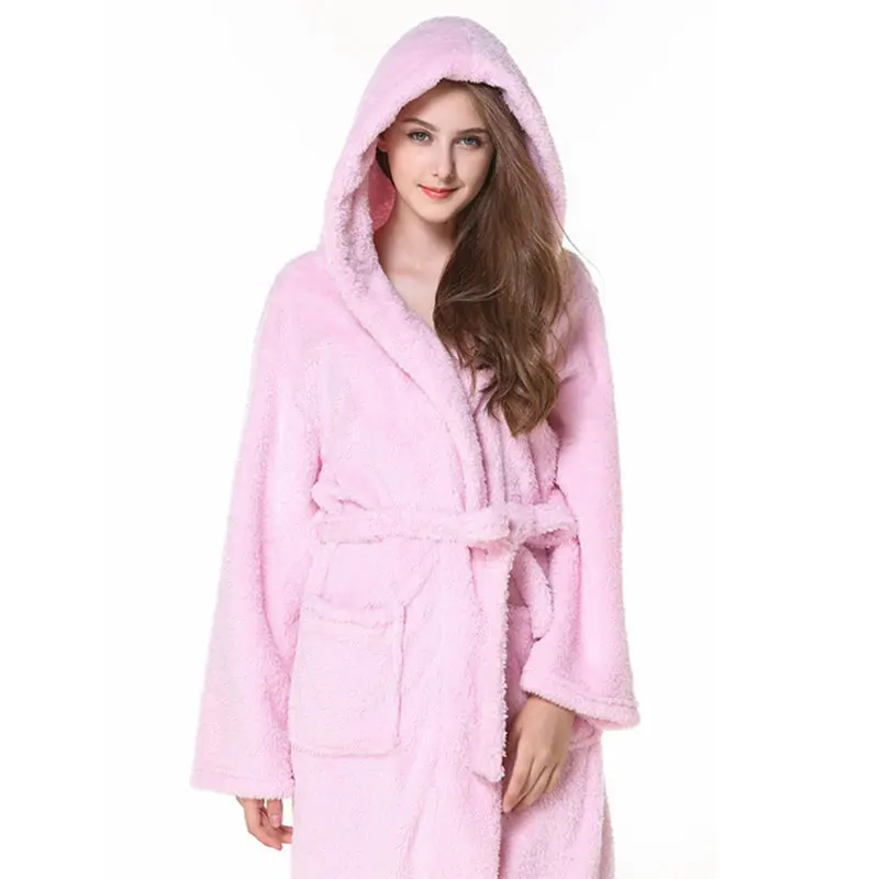 2018 Winter Lavender Print Flannel Warm Pajamas Women Sexy Towel Robe Soft Coral Fleece Bathrobe Sleepwear (4)