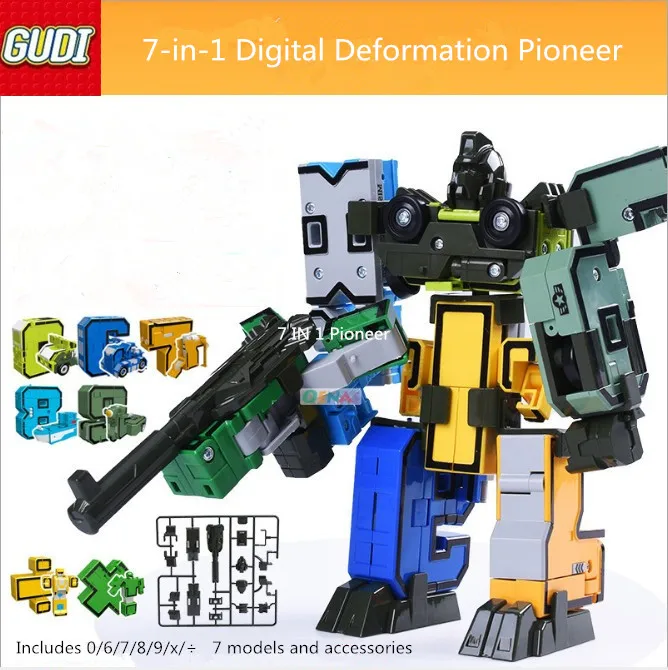 

GUDI Transformer Number Mech Clan Robot Pioneer Animal Bricks Creative Educational Enlightenment Building Blocks toy Kids gifts