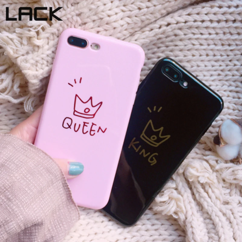 

LACK Glossy Crown Phone Case For iphone X Case For iphone 7 Plus 6 6S 8 Plus Cute Letter KING QUEEN Soft TPU Couples Back Cover