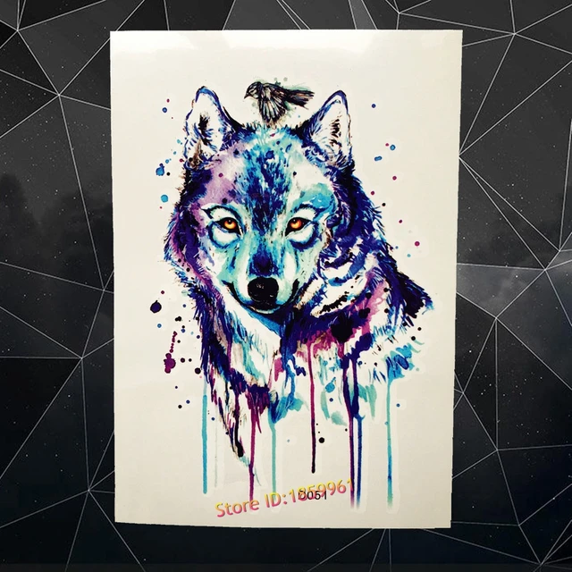 Aquarela Azul Lobo Desenhos Tatuagem Temporária Adesivos Para As Mulheres Homens Body Art Braço