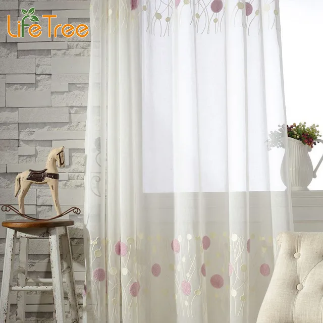 Plants Embroidered Window Tulle For Living Room Elegant Pink Cream Plants Embroidered Window Tulle For Living Room Elegant Pink Cream Pattern Bedroom Curtain Custom Made