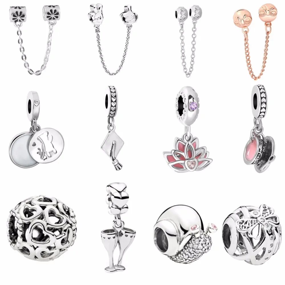 

2018 new free shipping 1pc silver rose gld safety chain snail dragonfly diy bead Fits European Pandora Charm Bracelets mix059