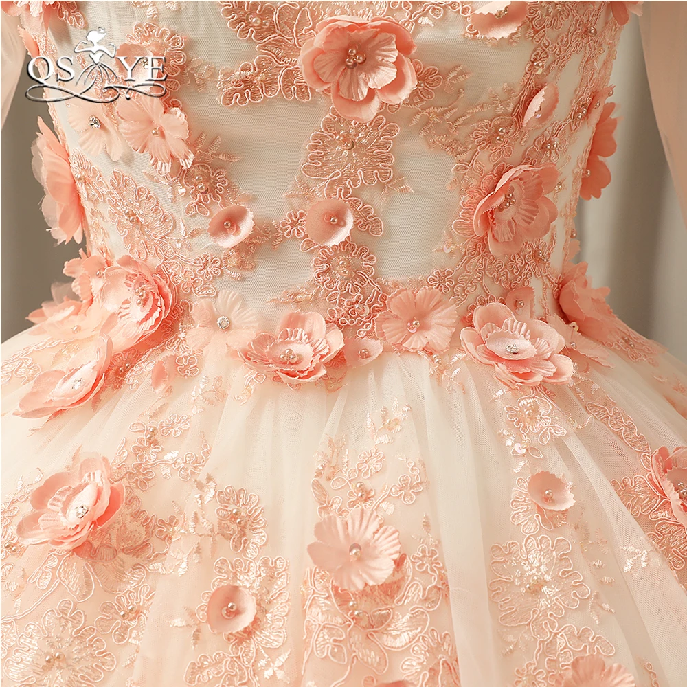 QSYYE 2018 Винтаж бальное платье Свадебные платья 3D цветы ручной работы с длинным рукавом Кружево невесты свадебное недорогое свадебное платье