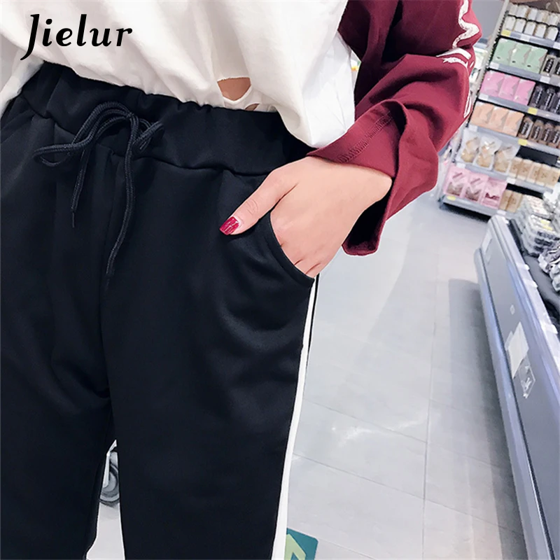 Женские шаровары Jielur весенние черные с буквенным принтом повседневные свободные