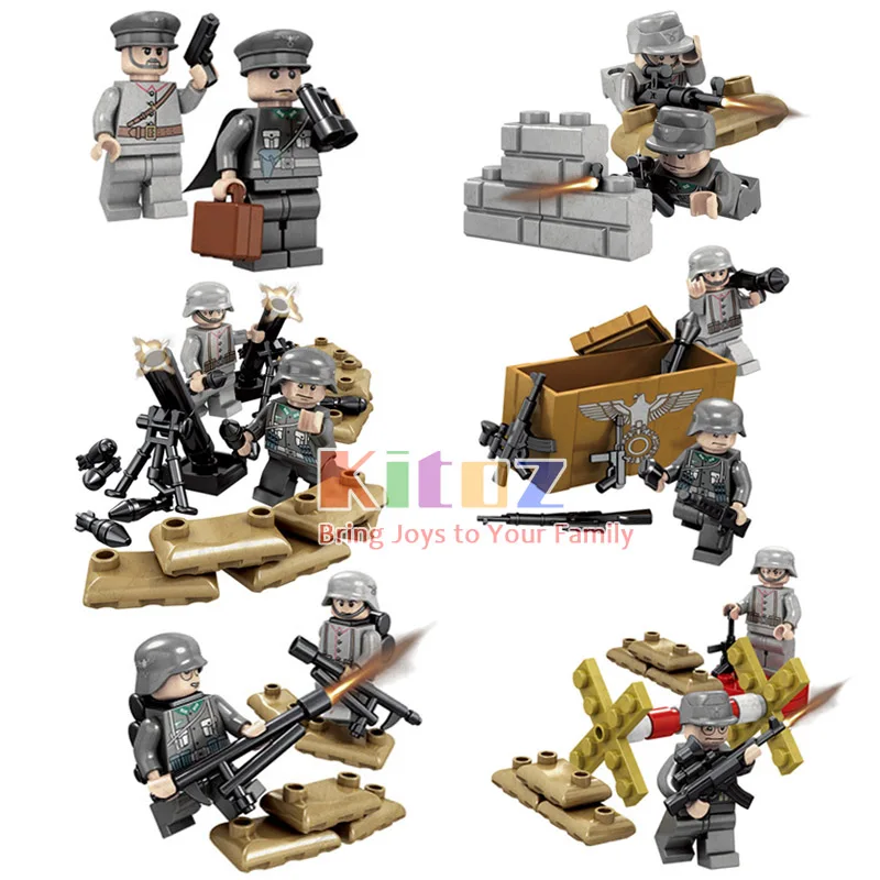 

Newest DIY Stickers MOC 12pcs WW2 German Army Special Forces Military Building Blocks Bricks Set Mini Toy Figures with Weapons